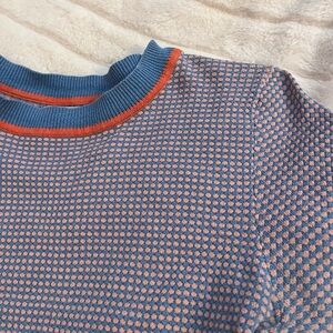 Numph Anthropologie Womens S/M Sweater Blue Pink Dotted Short Sleeve Cotton Wool